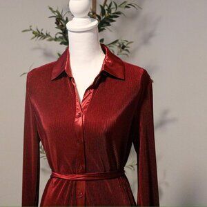 Burgundy Pleated Midi Dress Small